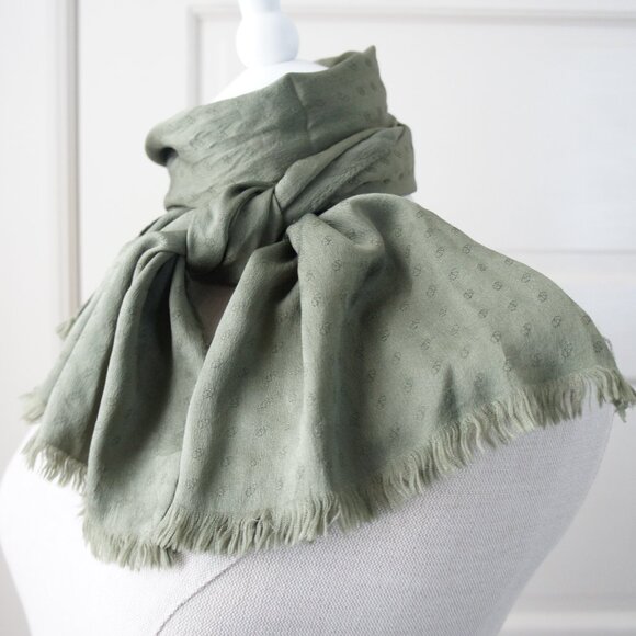 Vintage Valentino Dark Sage Green 100% Silk Scarf - Picture 8 of 12